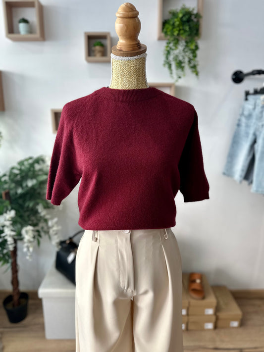 Pull manches courtes bordeaux