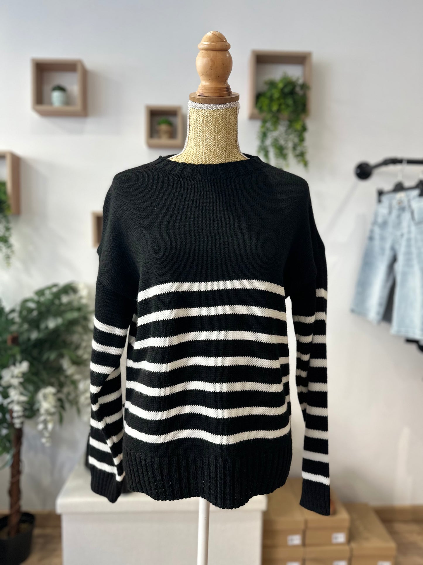 Pull à rayures noir