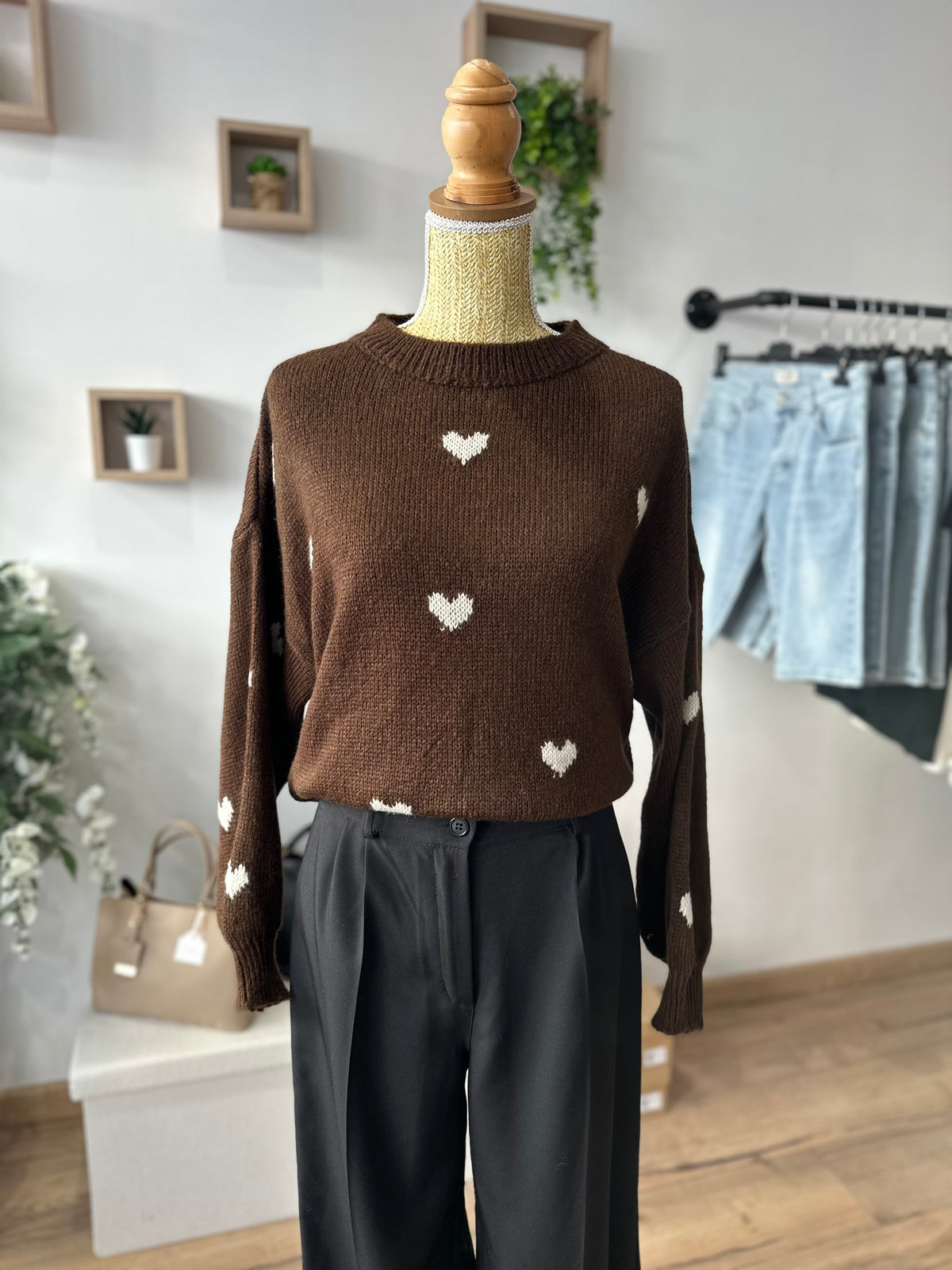 Pull cœur marron