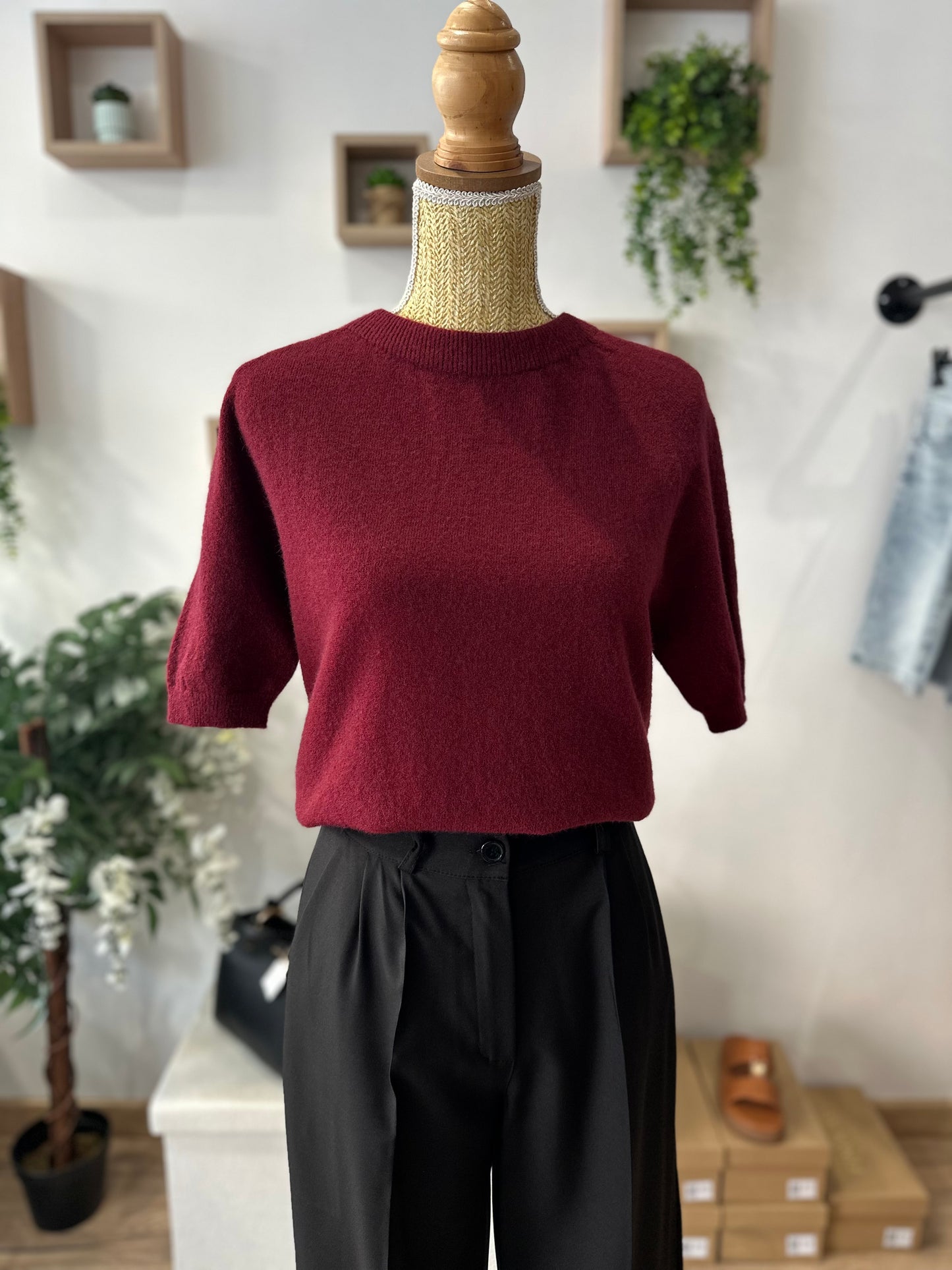 Pull manches courtes bordeaux