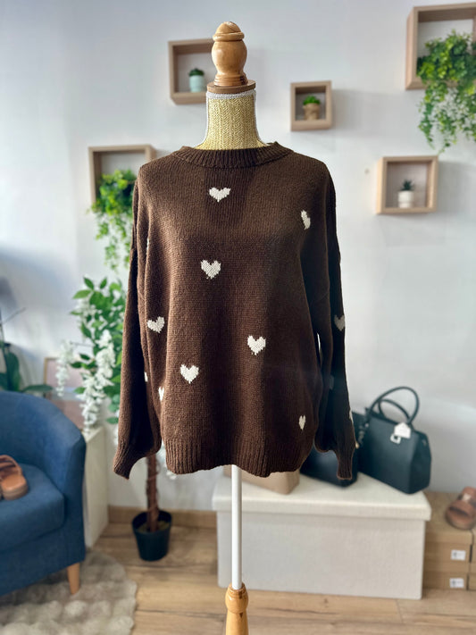 Pull cœur marron