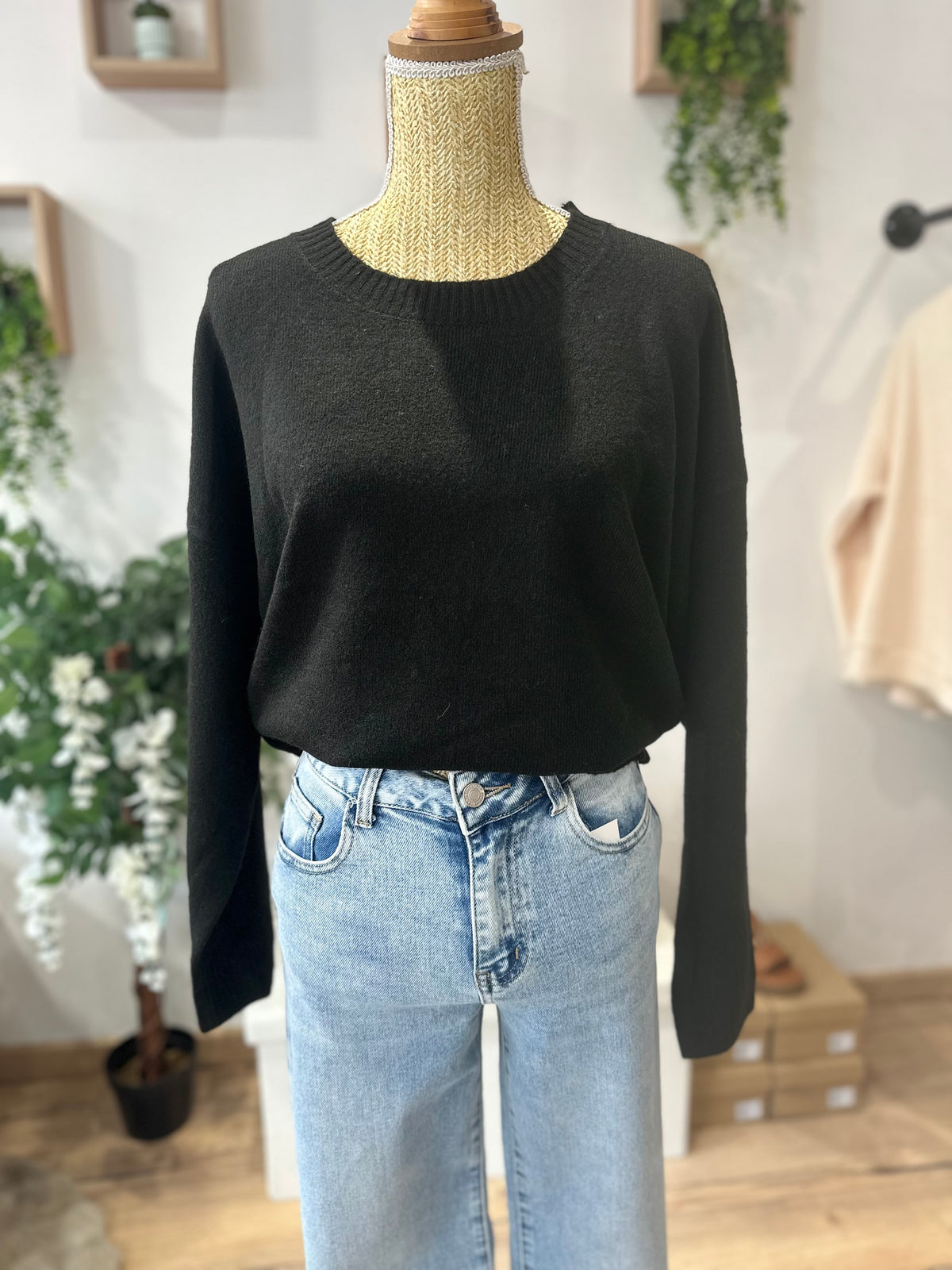 Pull col rond noir