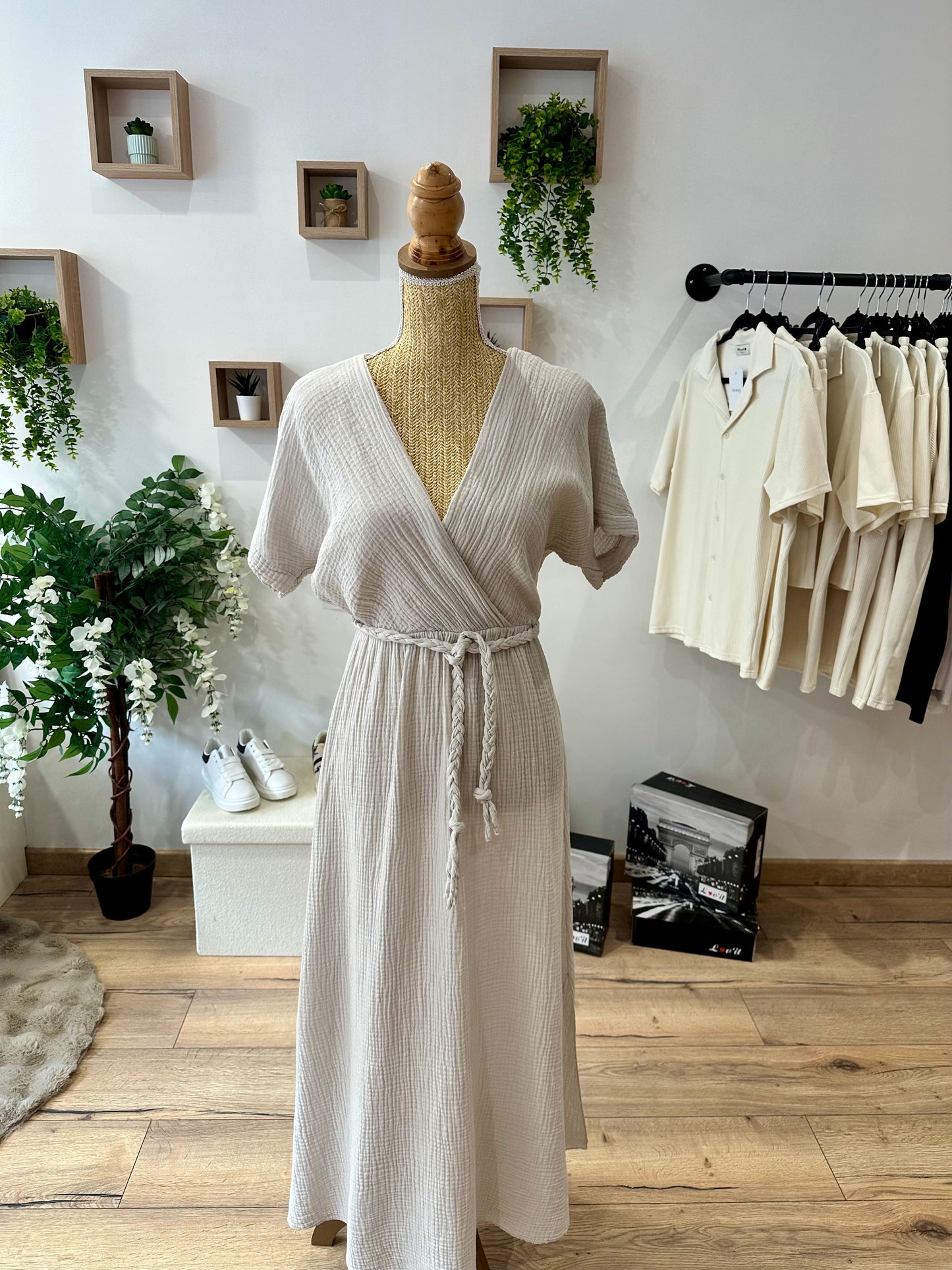 Robe beige gaze coton