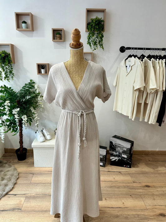 Robe beige gaze coton