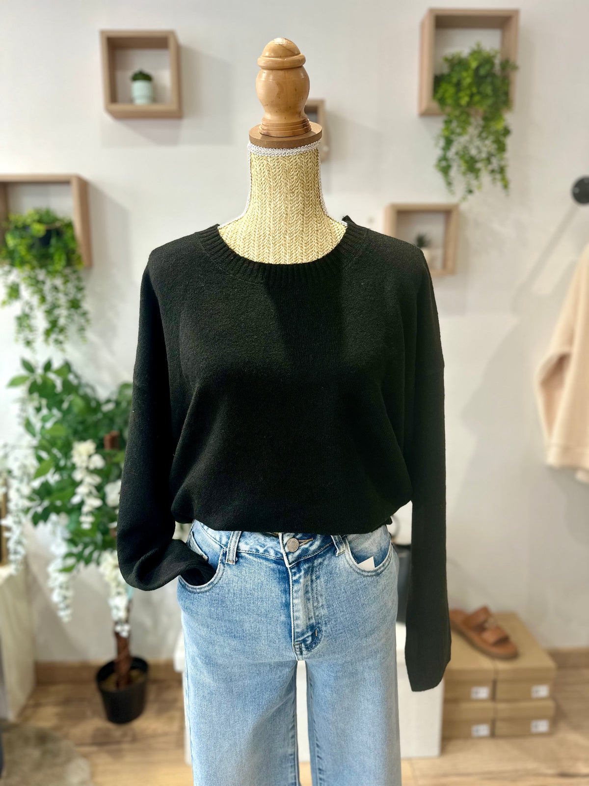 Pull col rond noir