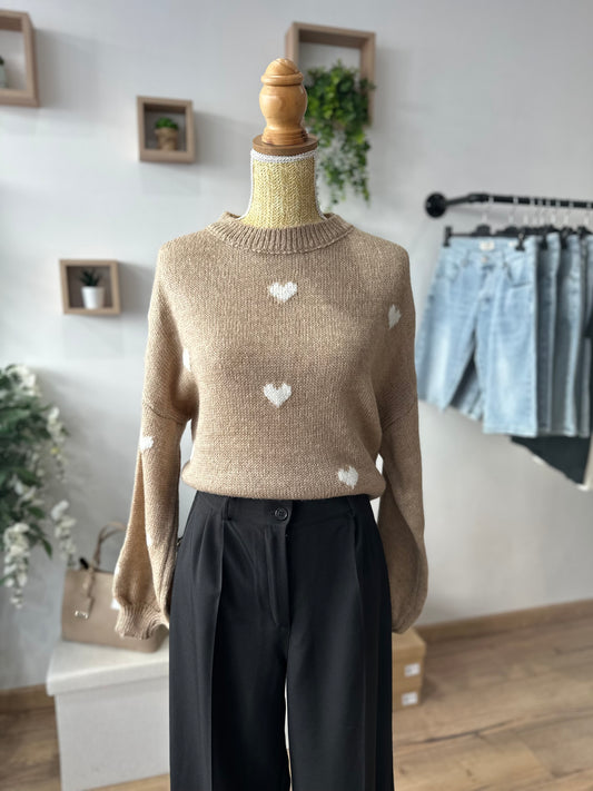 Pull cœur taupe